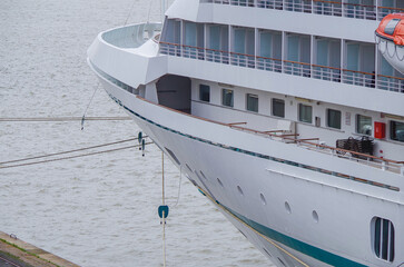 Luxury German cruiseship cruise ship ocean liner Artania in port of Bremerhaven, Germany with...