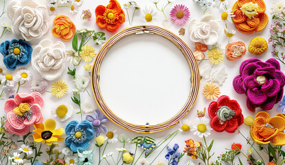 Vibrant Craft Flowers Circle: Colorful Handmade Floral Decorations with Embroidery Hoop