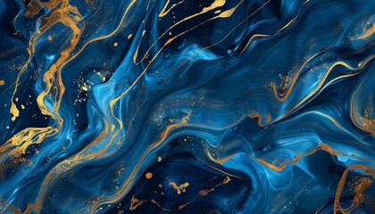 Obraz premium An abstract texture background in blue and gold, creating a vibrant and artistic setting with liquid paint effects, suitable for creative wallpapers or elegant designs