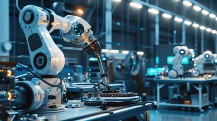 A Group Of Engineers Work At A Robotics Workshop, Background HD For Designer        