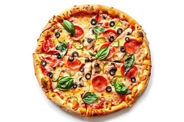 Appetizing hot pizza on a white background