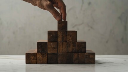 A Hand Arranges Wooden Blocks To Form A Staircase, Symbolizing Career Progression, Background HD For Designer        