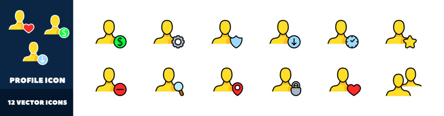 Profile icon set. Flat style. Vector icons