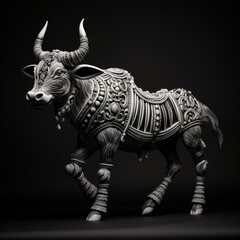 Obraz premium Black and White Illustration of Nandi on a Black Background