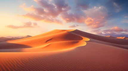 Fototapeta na wymiar Panoramic view of sand dunes at sunrise. Natural background