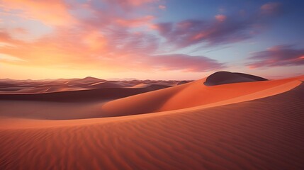 Fototapeta na wymiar Panorama of desert dunes at sunset. 3D Rendering