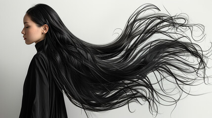 Fototapeta premium Indian beautiful woman with long black hair against a white background 