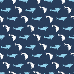 Ocean Blue Dance Seamless Dolphin Fish Pattern