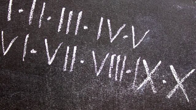 Roman numerals from 1 to 10, I to X, inscription in chalk,animation