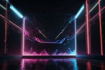 wallpaper illustration with video game theme and neon pink and blue colors