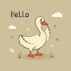 Children's design with a funny goose. Vector illustration for postcards, covers, banners, invitations and more.