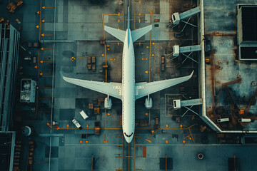 Aerial view of plane in airport