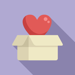 Donation heart box icon flat vector. Charity support. Social love share