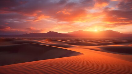Fototapeta na wymiar Panoramic view of sand dunes in the desert at sunset