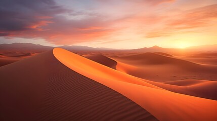 Fototapeta na wymiar Sunset over the Sahara desert in Morocco. Panoramic view