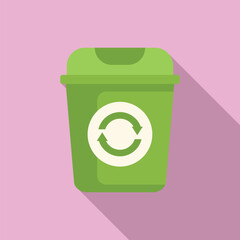 Eco recycle garbage bin icon flat vector. Ecology plastic. Basket rubbish