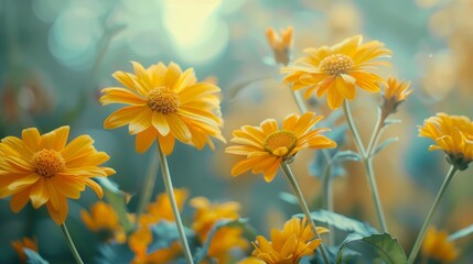 Soft light heliopsis flower panorama: yellow blooms for spring and summer, ideal for tinting and design