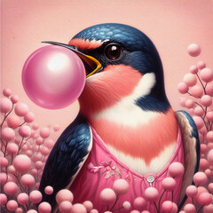 Swallow and pink ball.