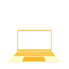 白色画面のノートパソコン（16:9・正面・オレンジ・1台）