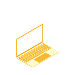 白色画面のノートパソコン（16:9・アイソメ・右向き・90度・オレンジ・1台）