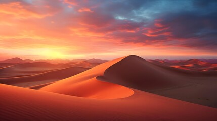 Fototapeta na wymiar Desert sand dunes panorama at sunset. 3d render