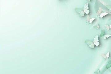 Mint Green plain background with minimalistic pastel butterfly pixel swirl border with copy space texture for display products blank copyspace