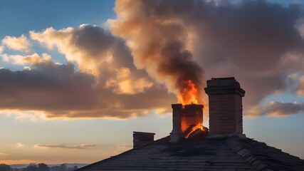 a smoldering chimney with the sky in the backdrop