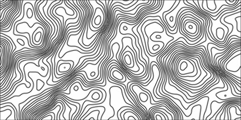 Abstract Black and White Line Contour Topography Pattern. Topographic Map wave curve lines banner background design. Paper Texture Imitation of a Geographical map shades .	