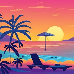 Obraz premium sunset on the beach with trees