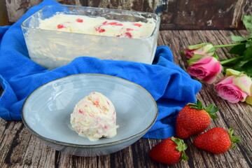 Scoop of vanilla strawberry ice cream