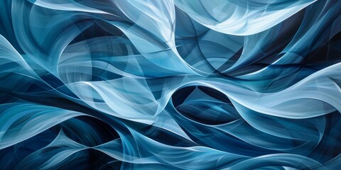 Silky Blue Waves: Abstract Fluid Art of Smooth, Flowing Shapes on Blue Canvas, Modern Digital Art, Elegant Design Background