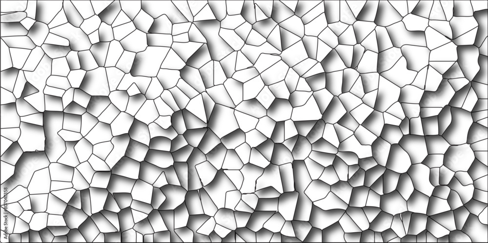 Poster Multicolor Broken Stained Glass Background with Black lines. 3d shapes Geometric Retro tiles pattern. Crystal Voronoi Diagram Background. 