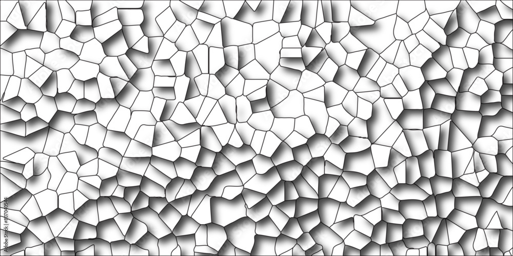 Poster Multicolor Broken Stained Glass Background with Black lines. 3d shapes Geometric Retro tiles pattern. Crystal Voronoi Diagram Background. 