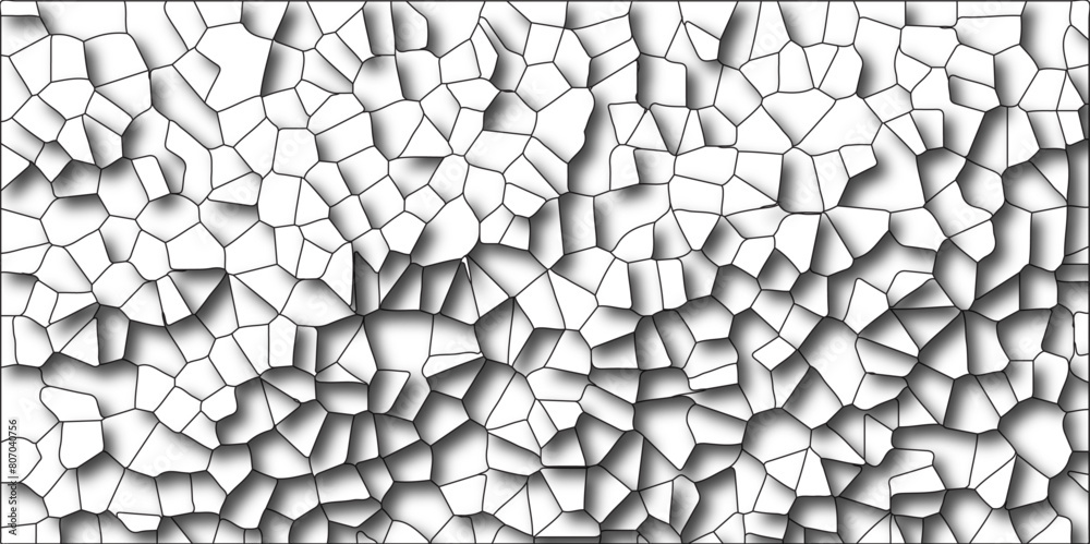 Poster Multicolor Broken Stained Glass Background with Black lines. 3d shapes Geometric Retro tiles pattern. Crystal Voronoi Diagram Background. 