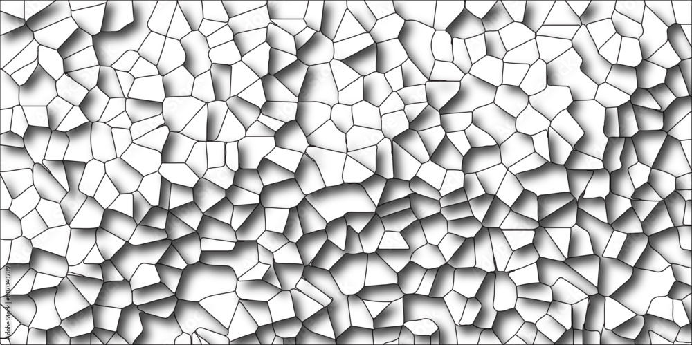 Poster Multicolor Broken Stained Glass Background with Black lines. 3d shapes Geometric Retro tiles pattern. Crystal Voronoi Diagram Background. 