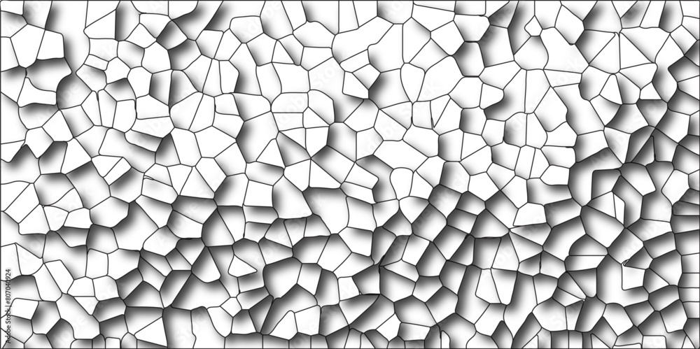 Poster Multicolor Broken Stained Glass Background with Black lines. 3d shapes Geometric Retro tiles pattern. Crystal Voronoi Diagram Background. 