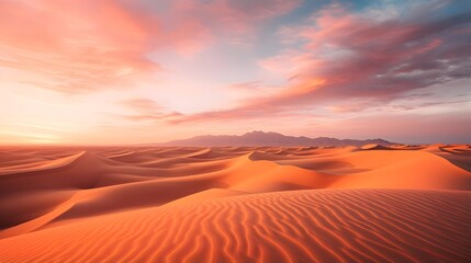 Desert sand dunes panorama at sunset. 3d render