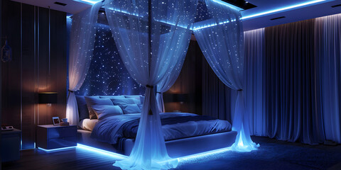 Luxurious Canopy Bed with Built-In Fiber Optic Lighting