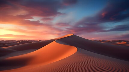Desert dunes at sunset. Panoramic image. 3D rendering