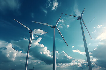Energy Subsidies Powering Green Future: White Wind Turbines against Blue Sky