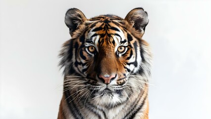 Adult tiger isolated on white background with a powerful stare. Concept Wildlife Photography, Animal Portraits, Intense Stare, Isolated Background, Big Cats