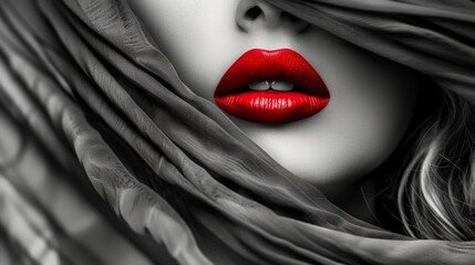black and white portrait of a woman red lips