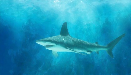 Background with a shark in the blue sea