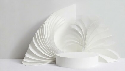 Background with white papercraft and round plaque ideal for product display. copy space. mock up