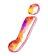 A small, vibrant rainbow watercolor letter "j" on a white background, bursting with lively colors and artistic charm, adding a touch of whimsy and creativity.