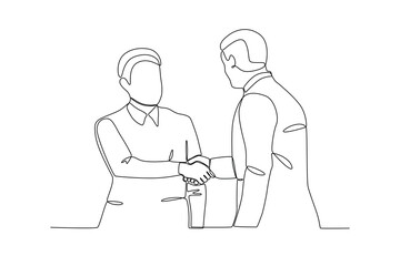 Single continuous line drawing of young Coworkers shaking hands. Business agreement celebration concept continuous line graphic draw design vector illustration