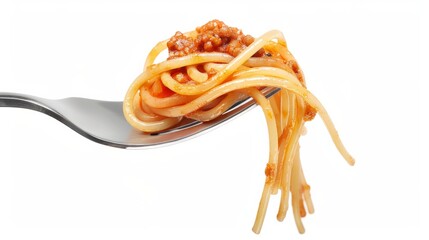Spaghetti with bolognese sauce and fork generative ai