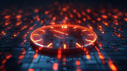 Dramatic 3D digital style numberless clock, counting down to NetZero, against a dark, empty backdrop