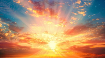 Fototapeta premium the shine of the sun with a beautiful blurred sunset generative ai