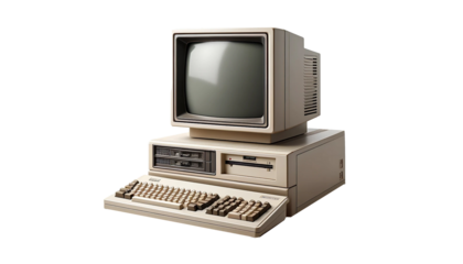vintage computer isolated on white background